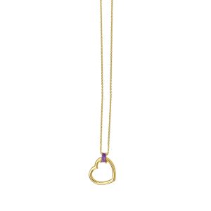 Amethyst Baguette Heart Necklace in 14K Yellow Gold