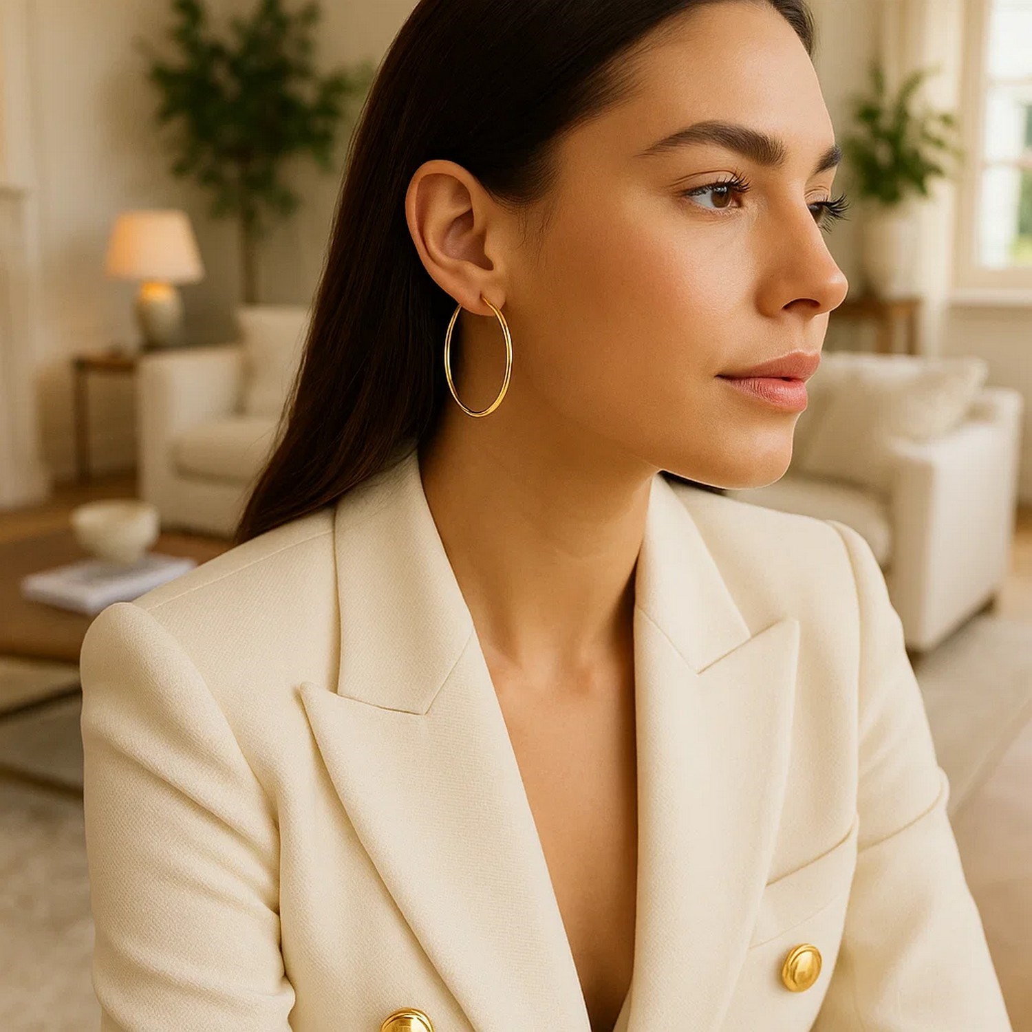 14k Yellow Gold Polished Hoop Earrings (1.5x40mm) - Image 3