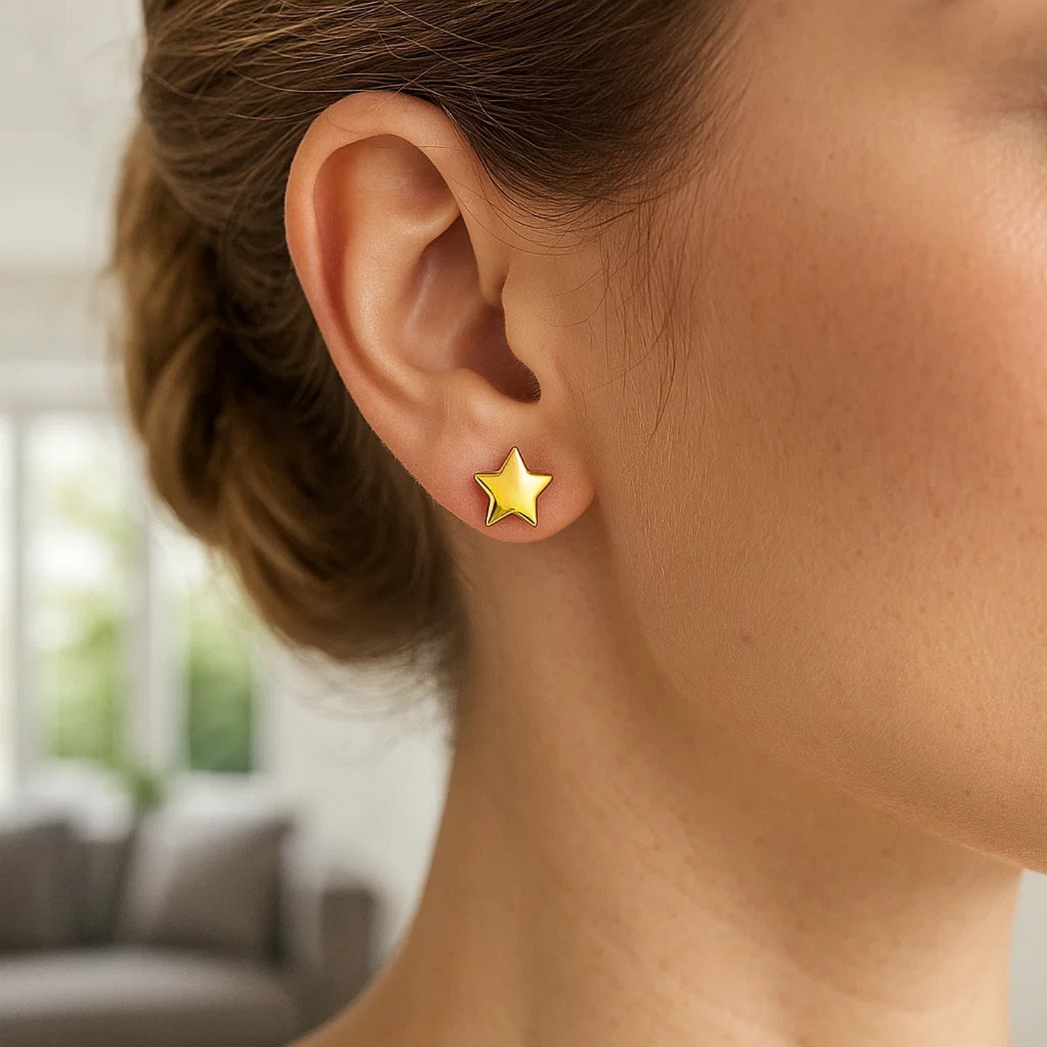 14k Yellow Gold Post Earrings with Stars(6.5mm) - Image 6