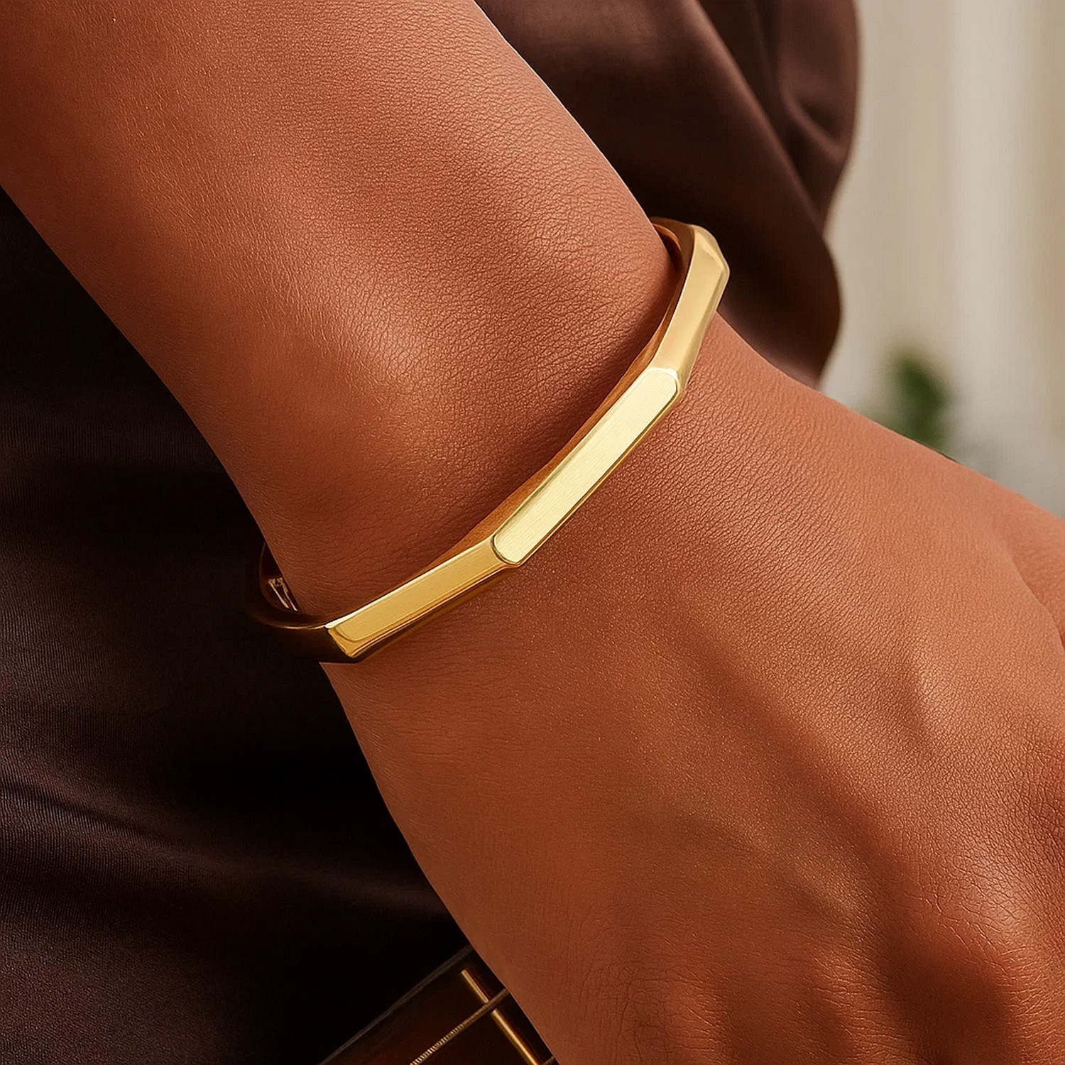 14k Yellow Gold High Polish Geometric Bangle (6.10 mm) - Image 3