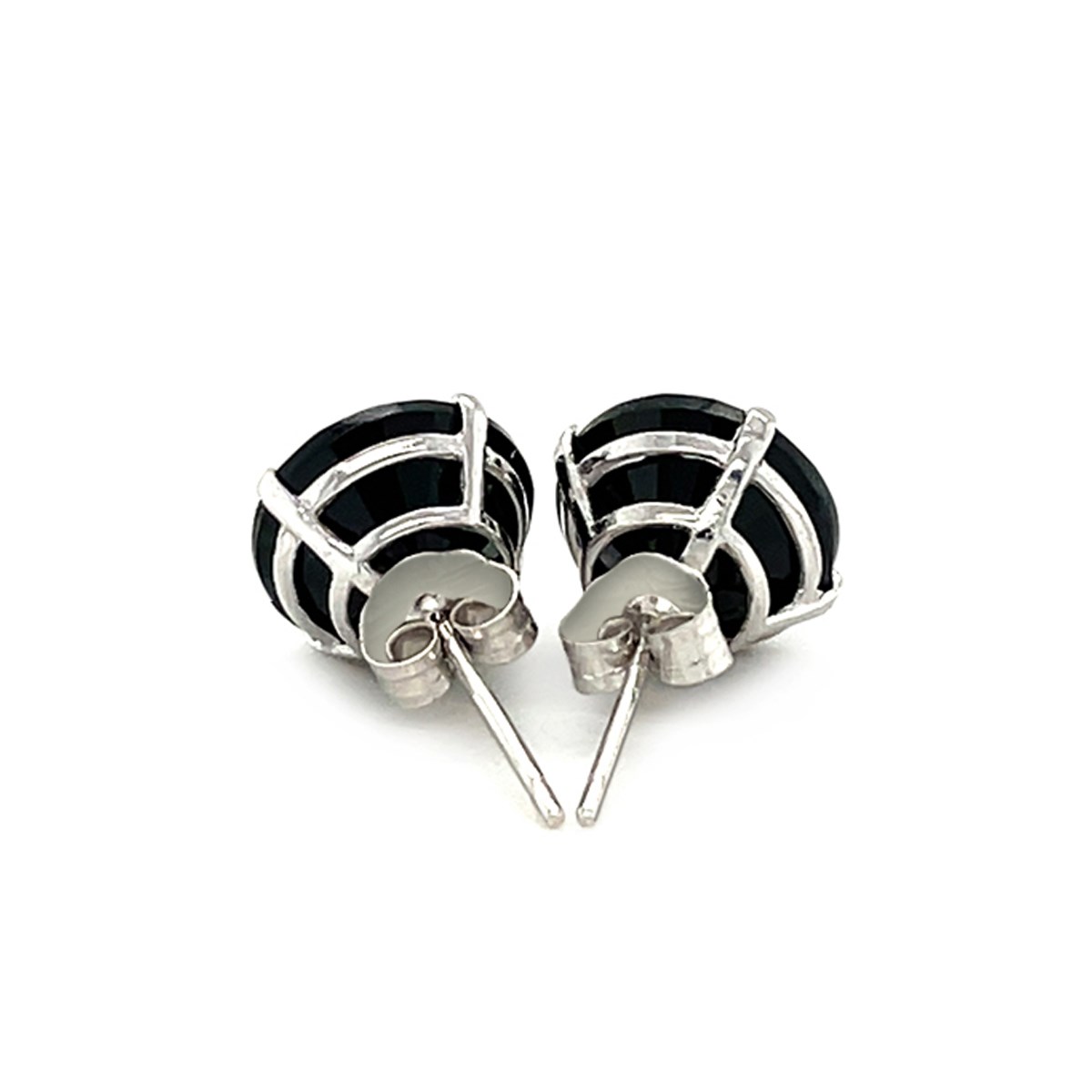 14k White Gold 8.0mm Round Black CZ Stud Earrings - Image 3