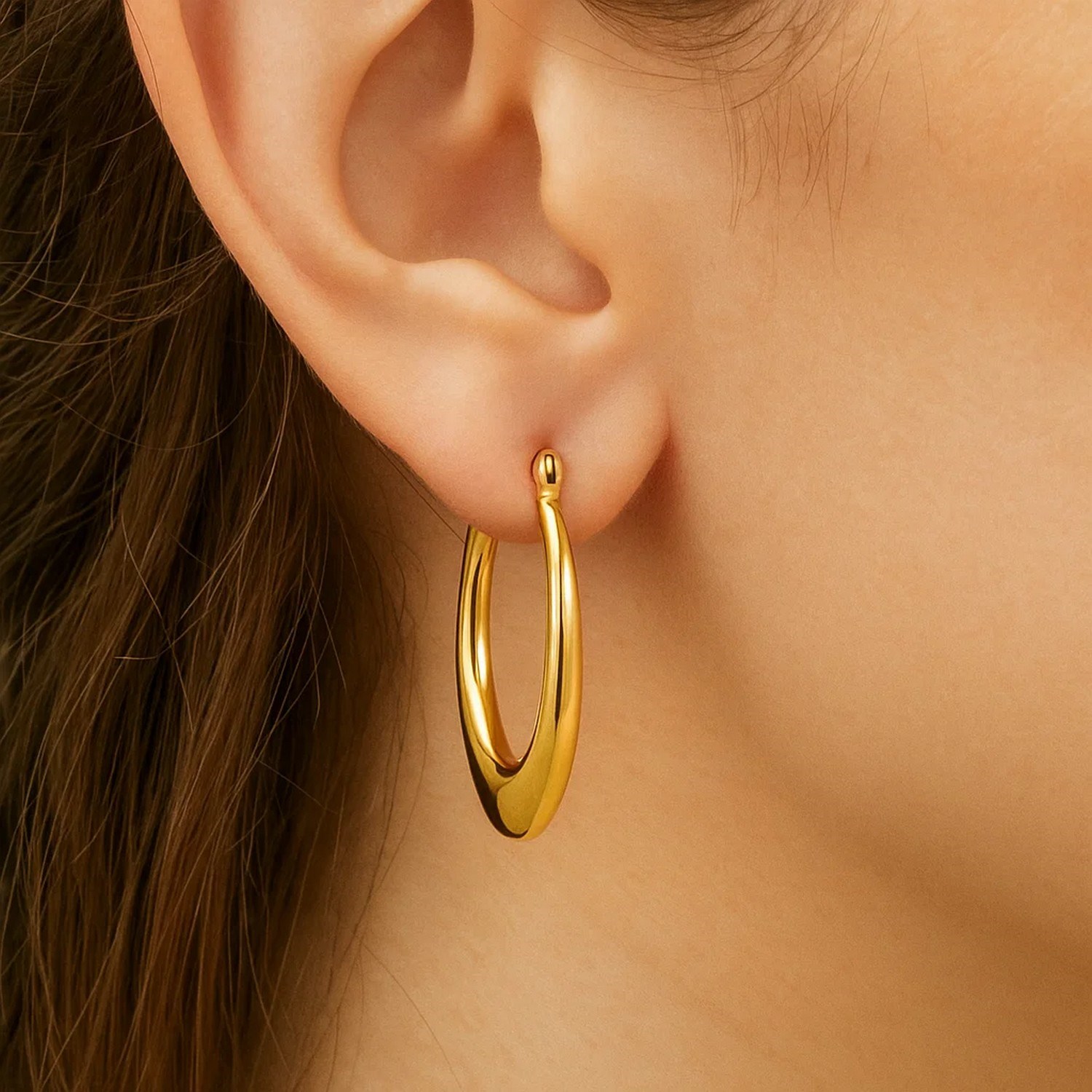 14k Yellow Gold Puffed Graduated Open Oval Earrings - Image 4
