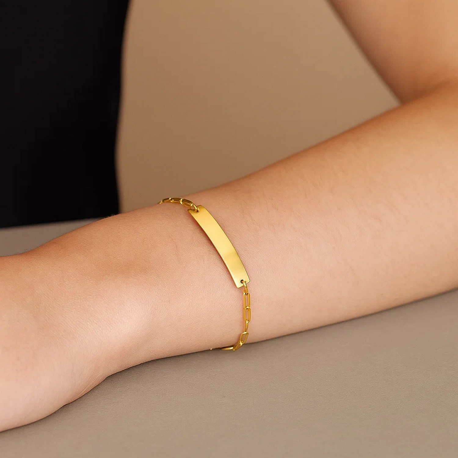14k Yellow Gold 7 inch Paperclip Chain Bracelet with Bar (2.10 mm) - Image 2
