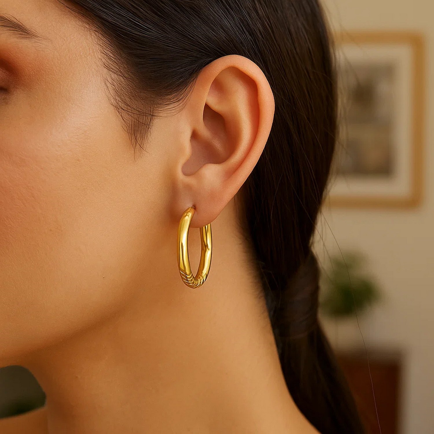 14K Yellow Gold Twisted Large Hoop Earrings - Image 2