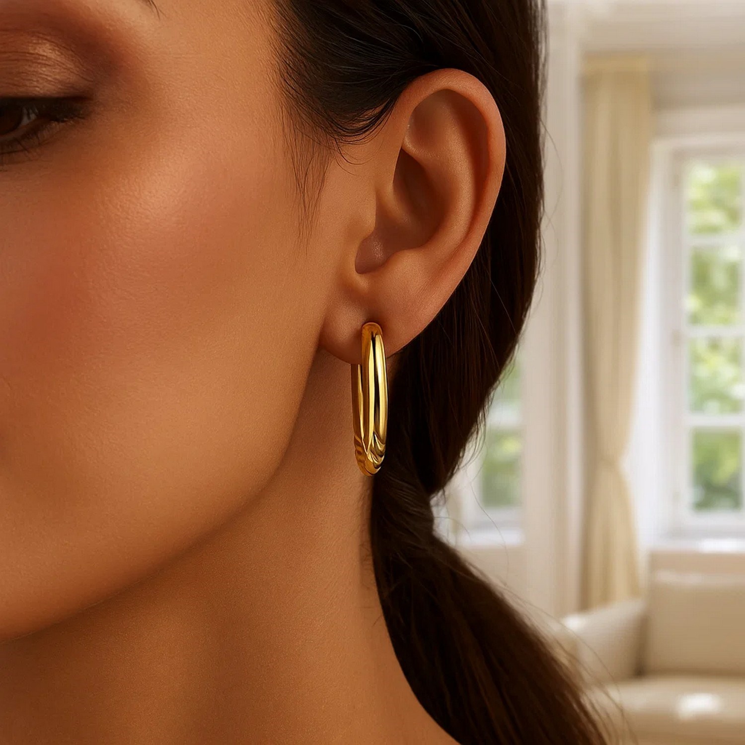 14K Yellow Gold Twisted Large Hoop Earrings - Image 3
