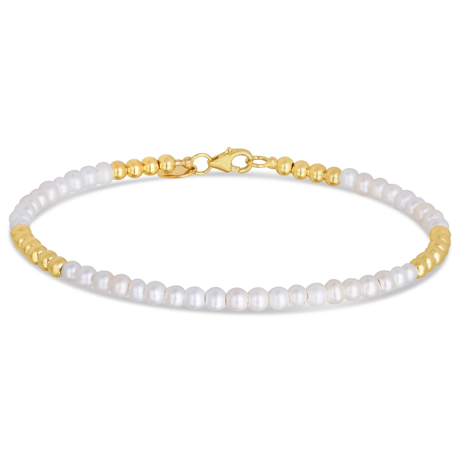 14k Yellow Gold High Polish Freshwater Pearl Pallina Bead Bracelet (2.00 mm) - Image 2