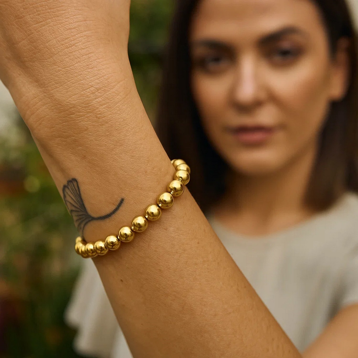 Sterling Silver Yellow Gold Plated Bold Bead Bracelet - Image 4