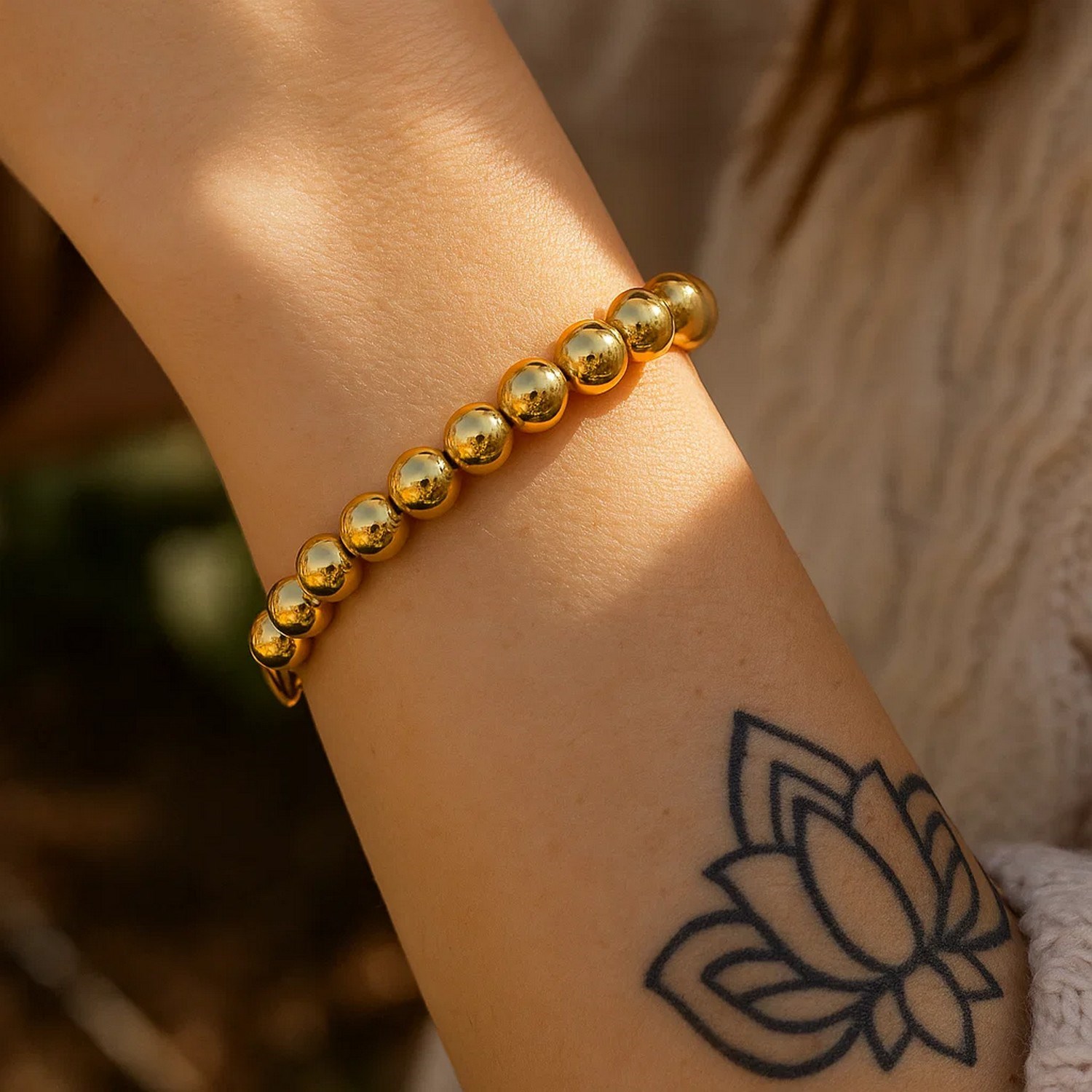 Sterling Silver Yellow Gold Plated Bold Bead Bracelet - Image 6