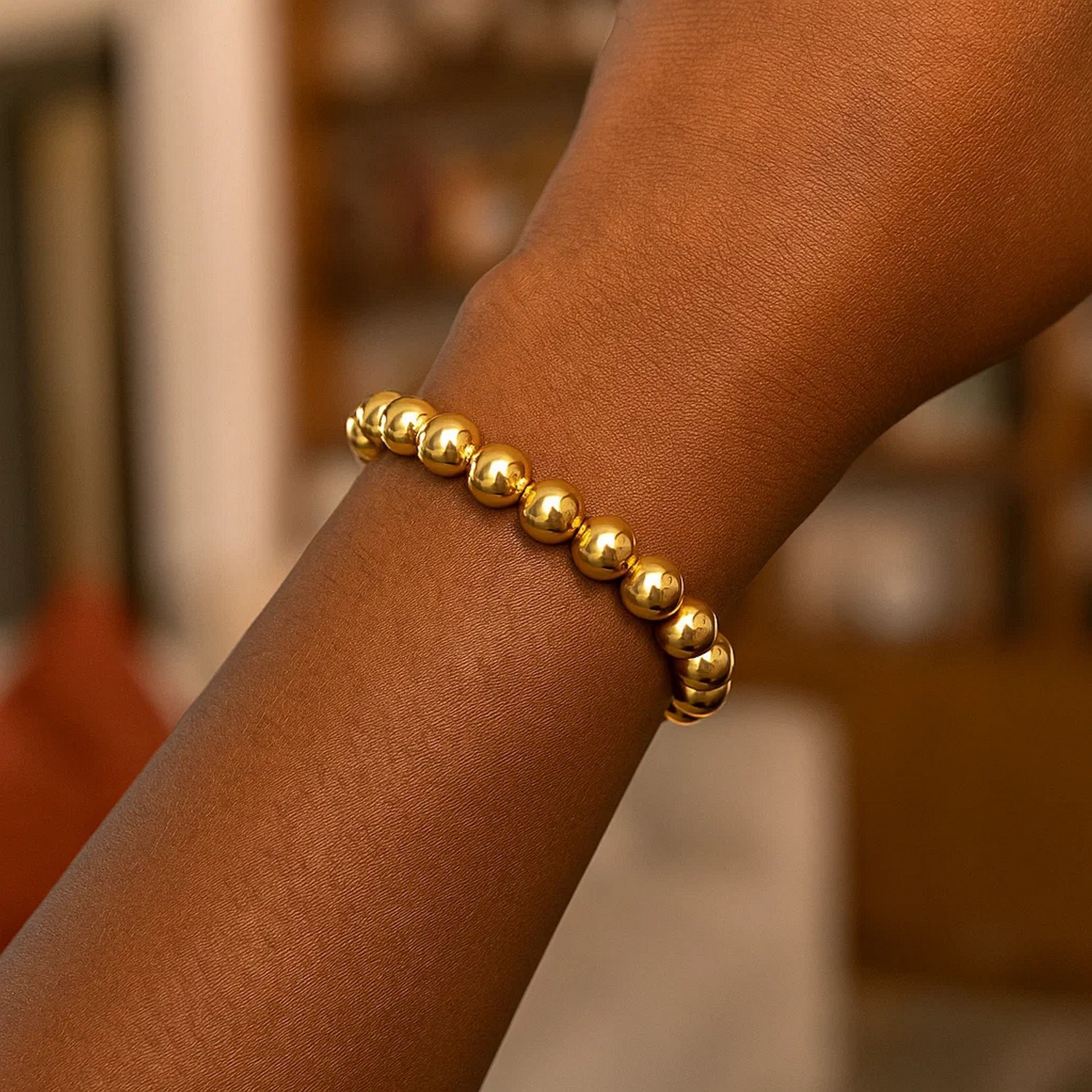 Sterling Silver Yellow Gold Plated Bold Bead Bracelet - Image 7