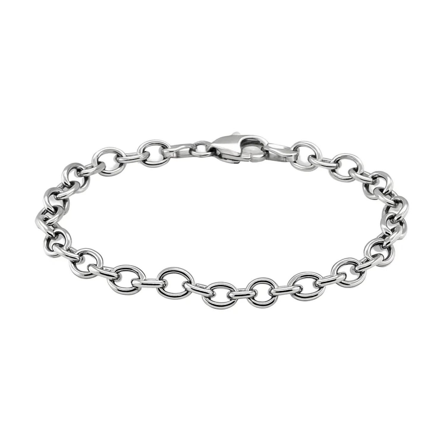 Sterling Silver Rhodium Plated Fancy Charm Bracelet (6.70 mm) - Image 2
