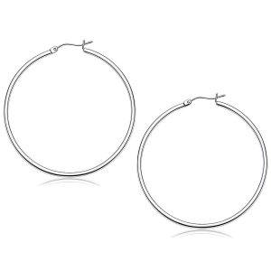 14k White Gold Polished Hoop Earrings (2x50 mm)