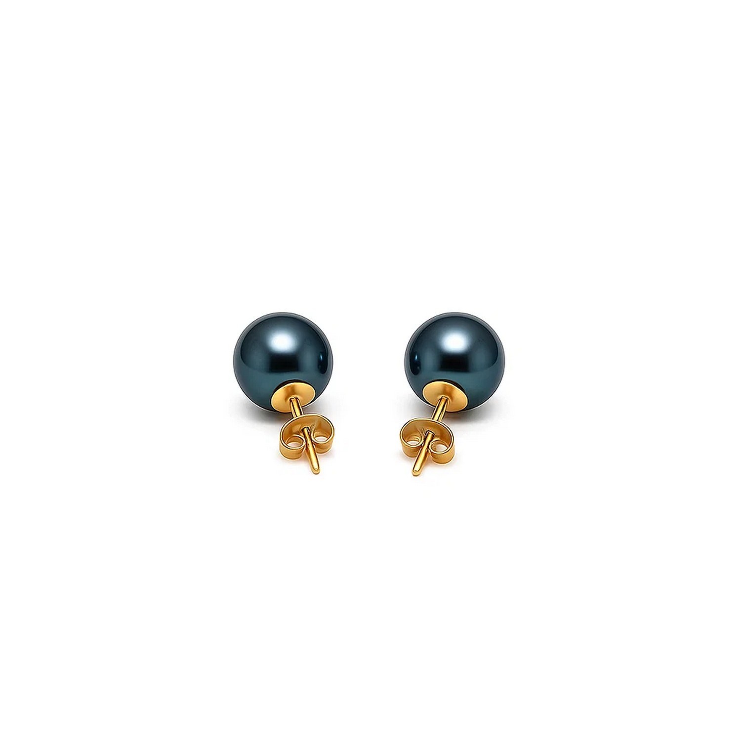 14k Yellow Gold Cultured Black Pearl Stud Earrings (7mm) - Image 2