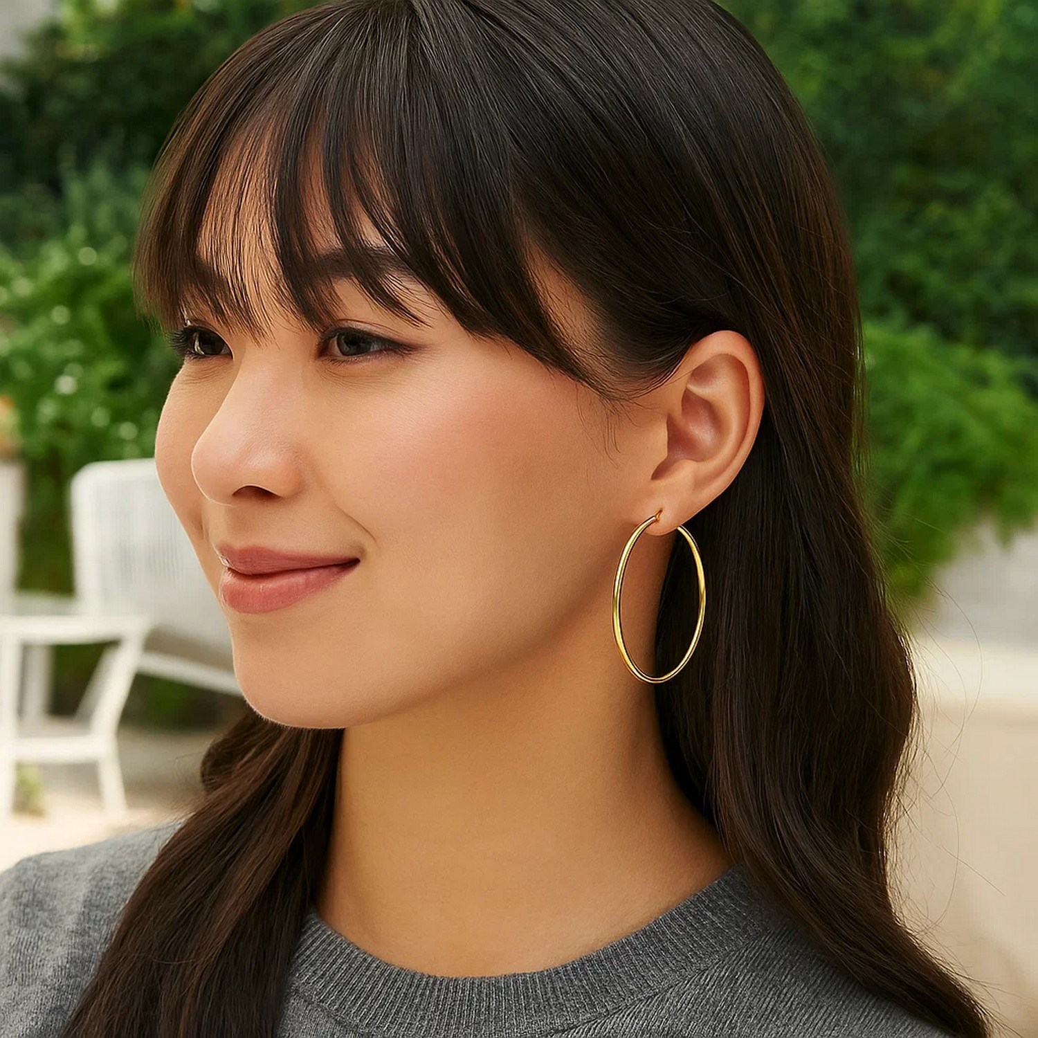 14k Yellow Gold Polished Hoop Earrings (2x55mm) - Image 3