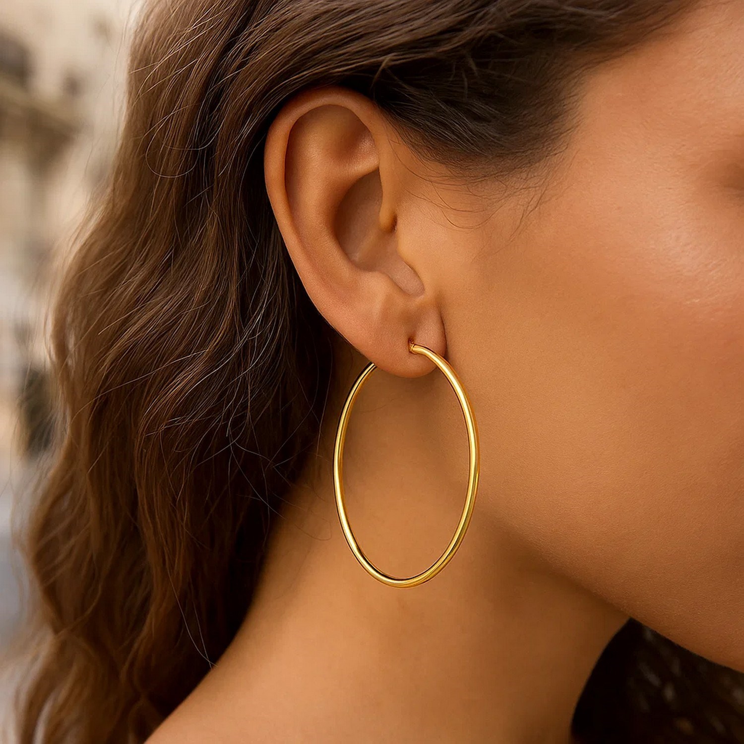 14k Yellow Gold Polished Hoop Earrings (2x55mm) - Image 4