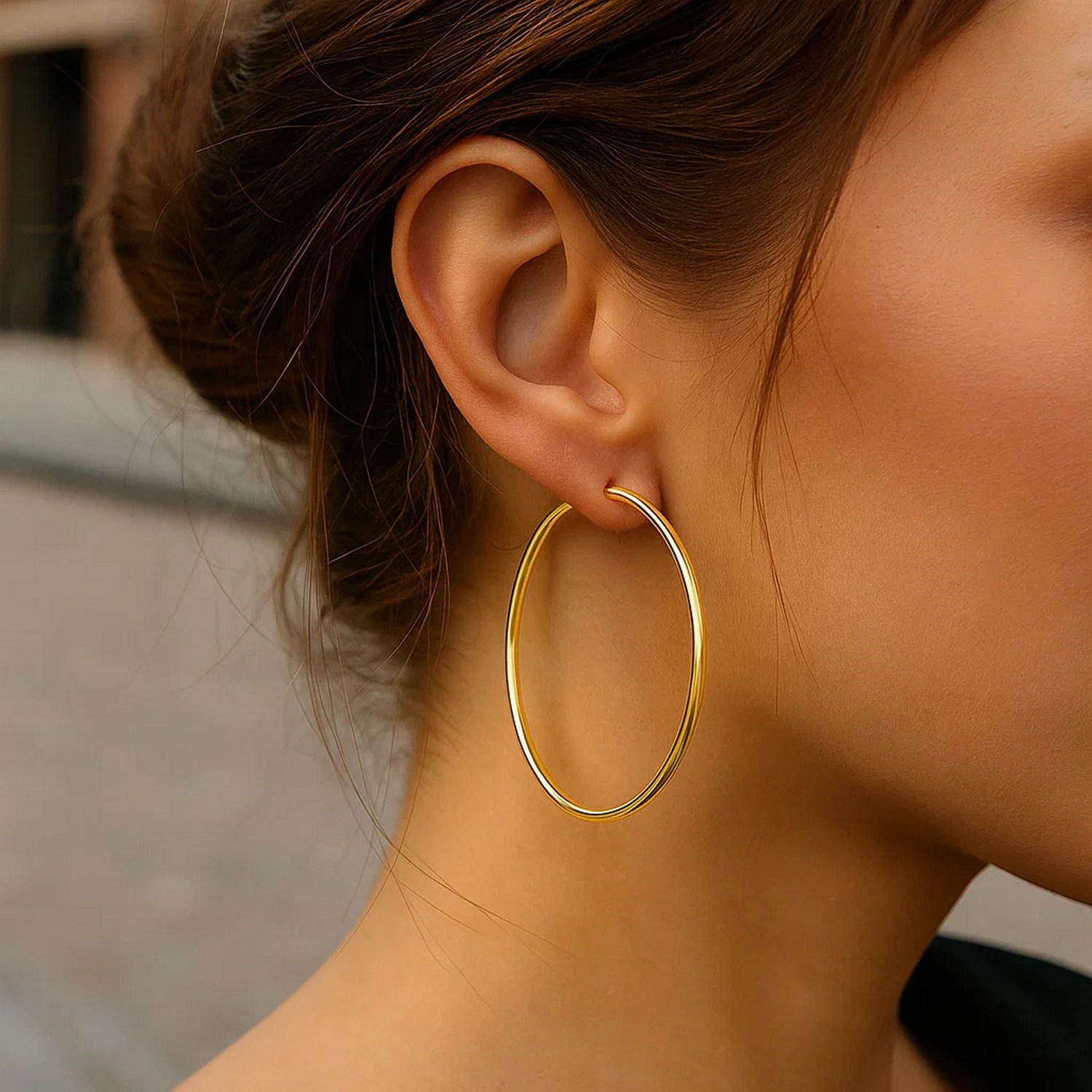14k Yellow Gold Polished Hoop Earrings (2x55mm) - Image 5