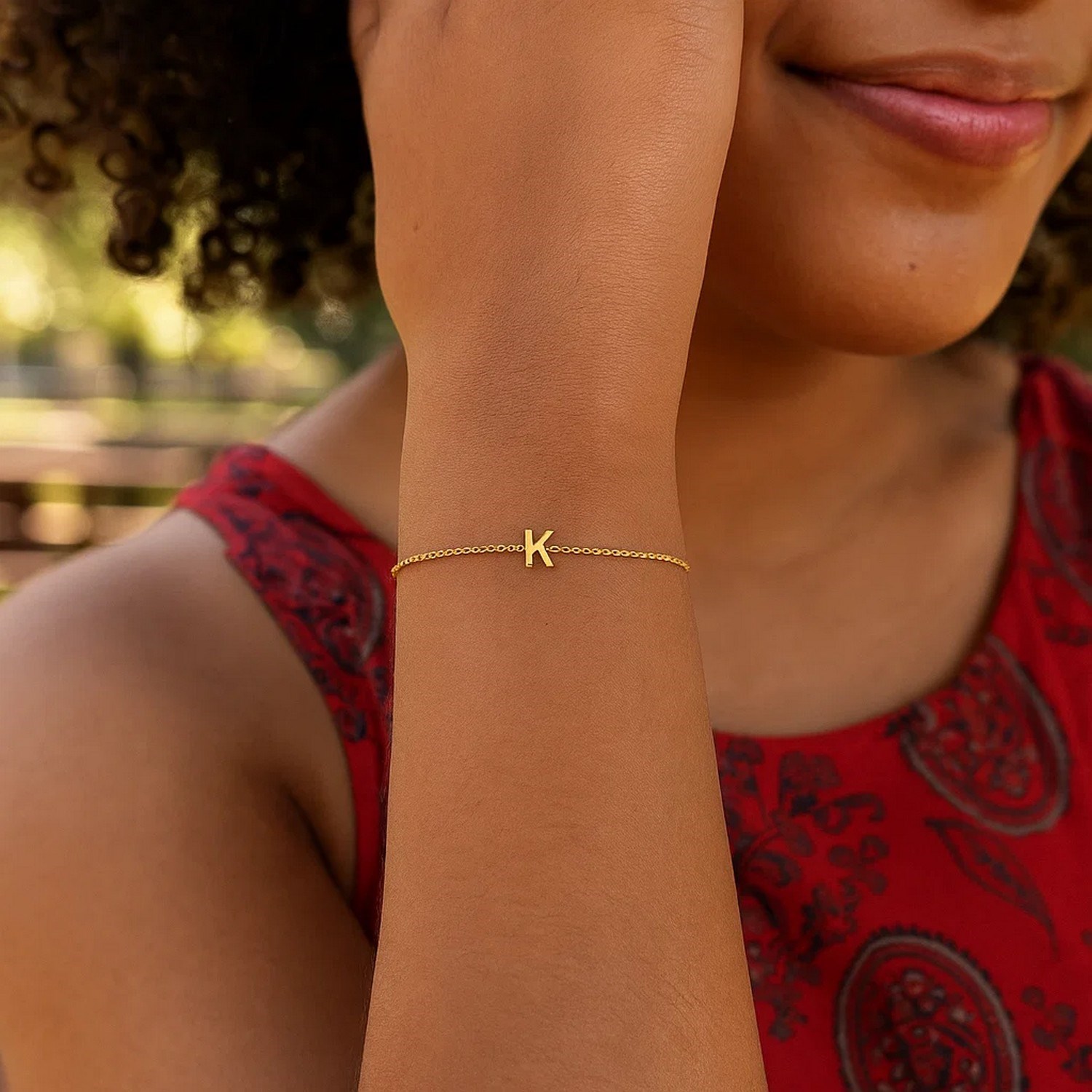 14K Yellow Gold Mini Initial K Bracelet - Image 4