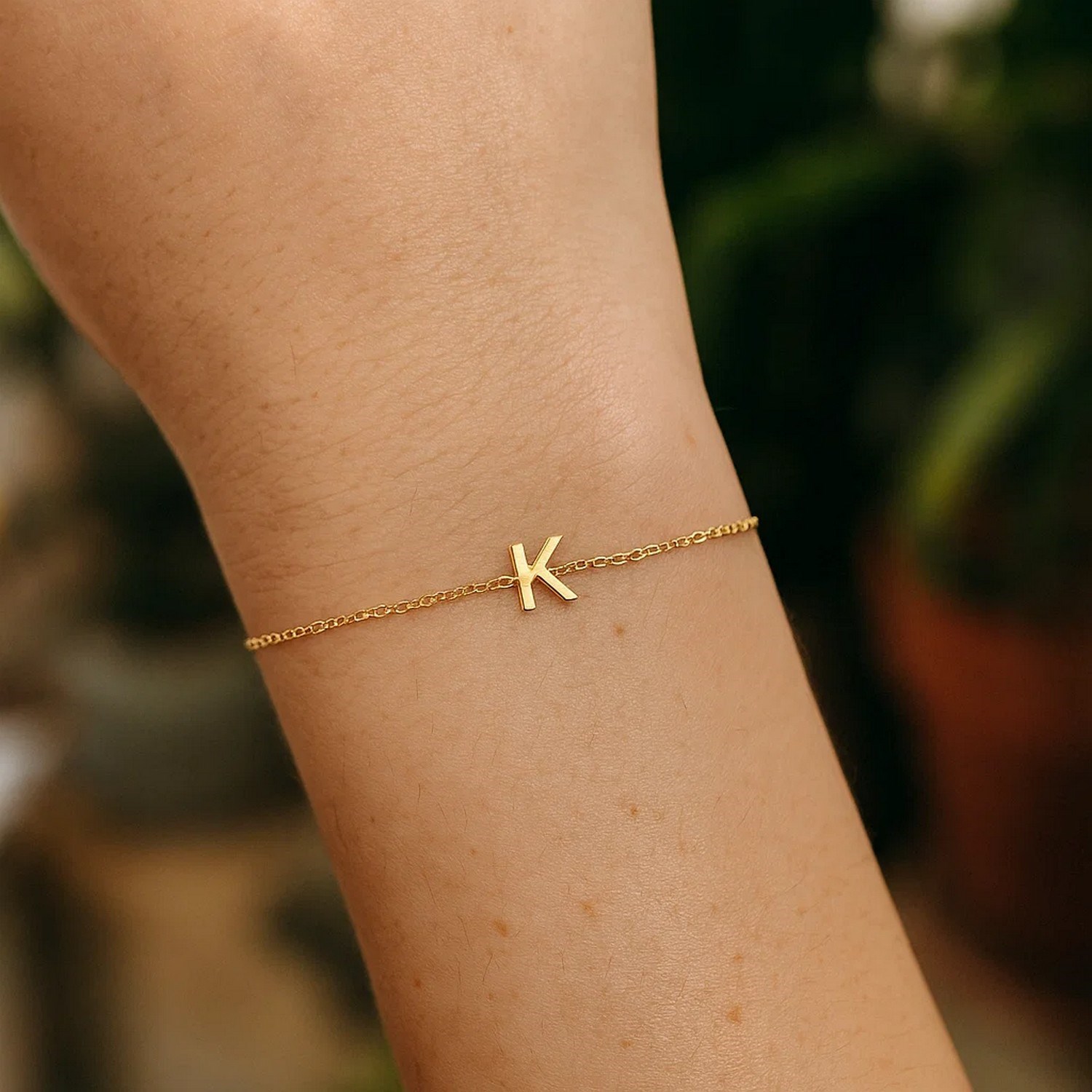 14K Yellow Gold Mini Initial K Bracelet - Image 6