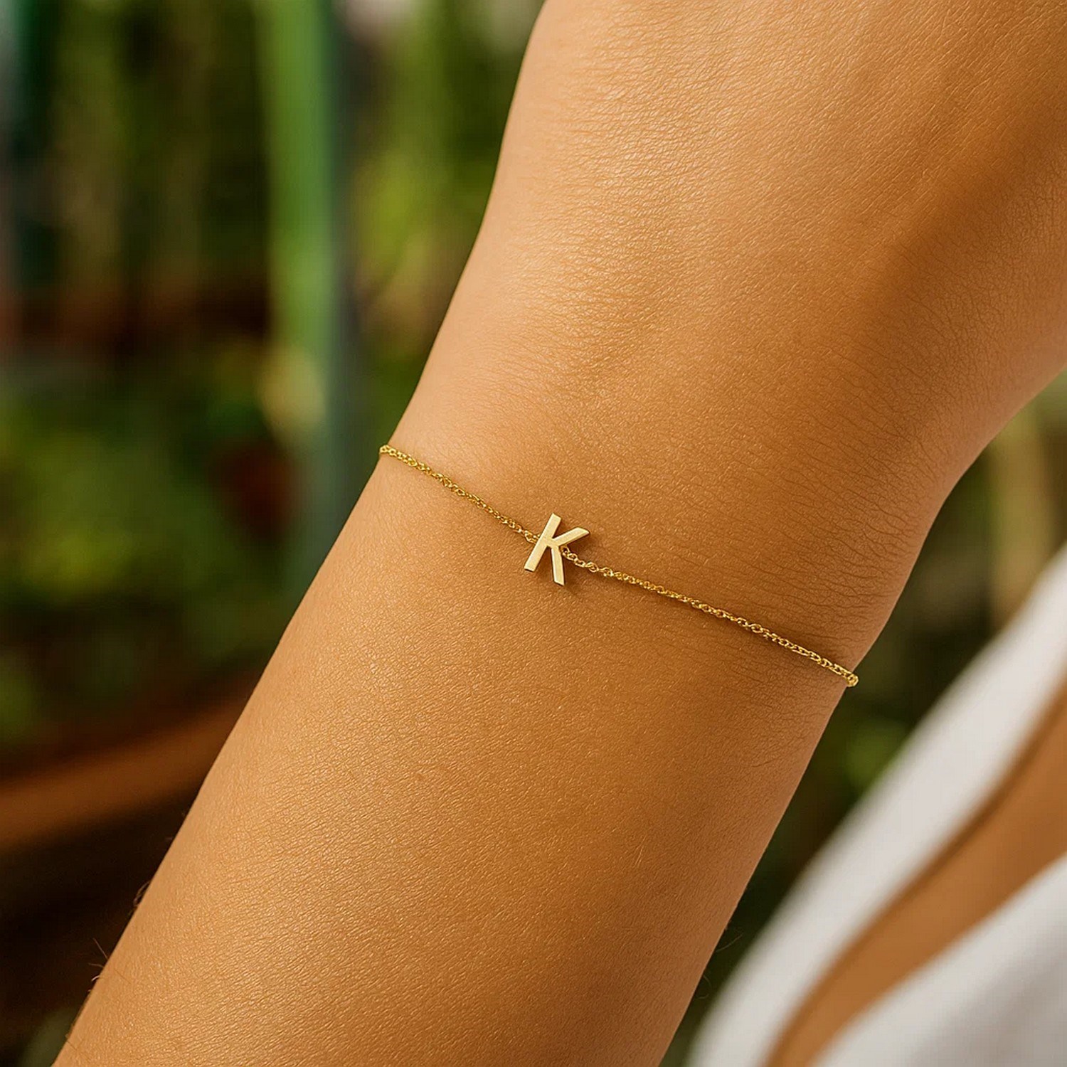 14K Yellow Gold Mini Initial K Bracelet - Image 7