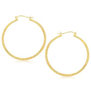 14k Yellow Gold Fancy Diamond Cut Extra Large Hoop Earrings (2x45mm)