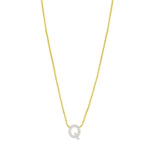 14K Yellow Gold Mini Diamond Q Initial Pendant Necklace