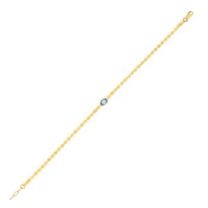 14K Yellow Gold Blue Topaz Mirrored Chain Bracelet (2.20 mm)