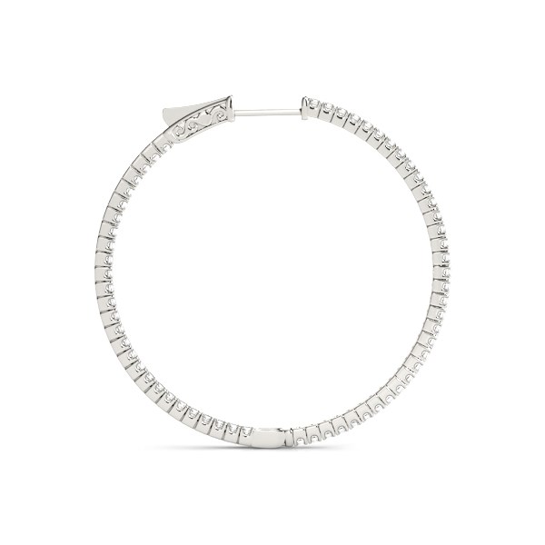 14k White Gold Slim Two Sided Diamond Hoop Earrings (1 1/2 cttw) - Image 2