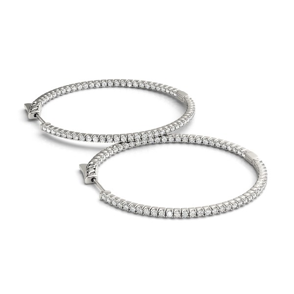 14k White Gold Slim Two Sided Diamond Hoop Earrings (1 1/2 cttw) - Image 3