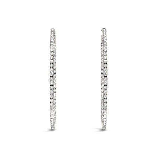 14k White Gold Slim Two Sided Diamond Hoop Earrings (1 1/2 cttw) - Image 4