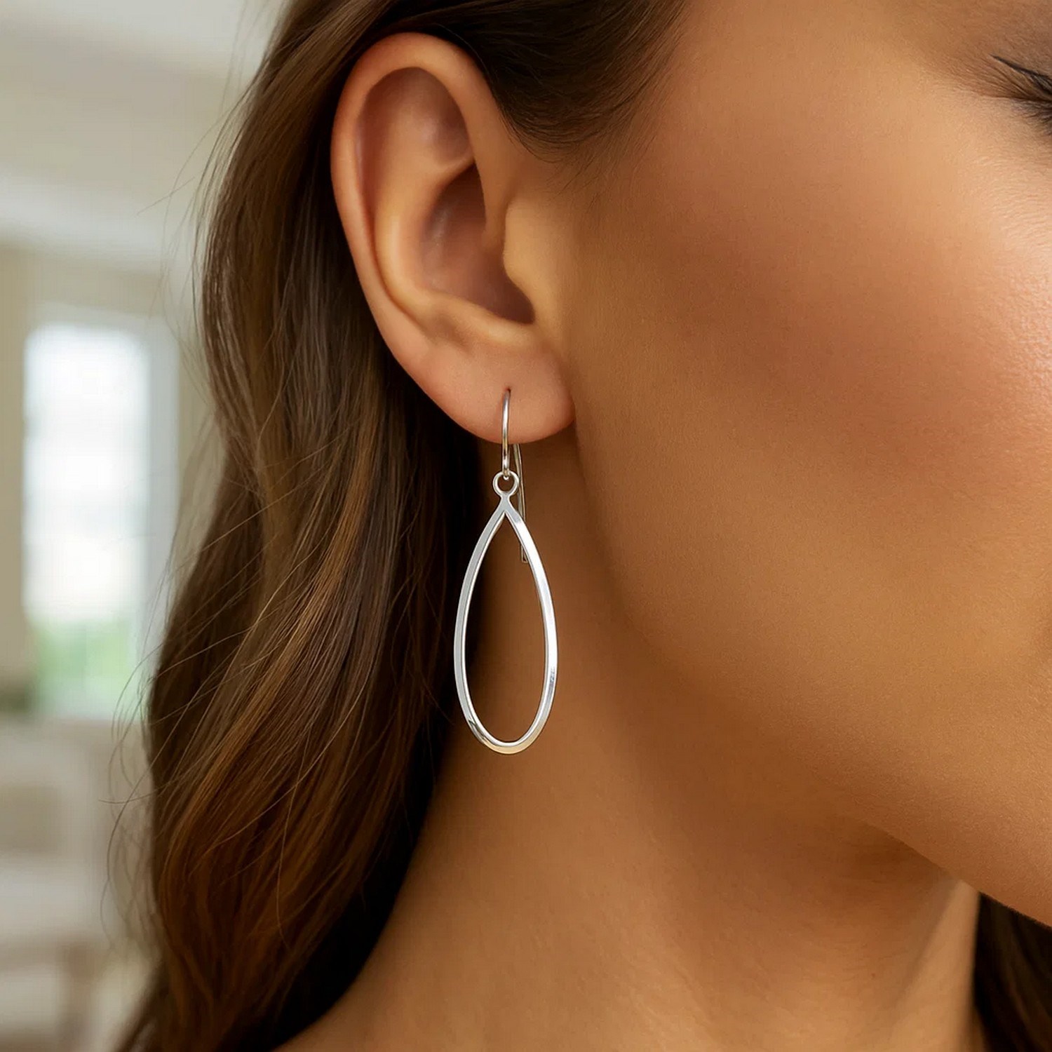 14k White Gold Earrings with Polished Open Teardrop Dangles - Image 3