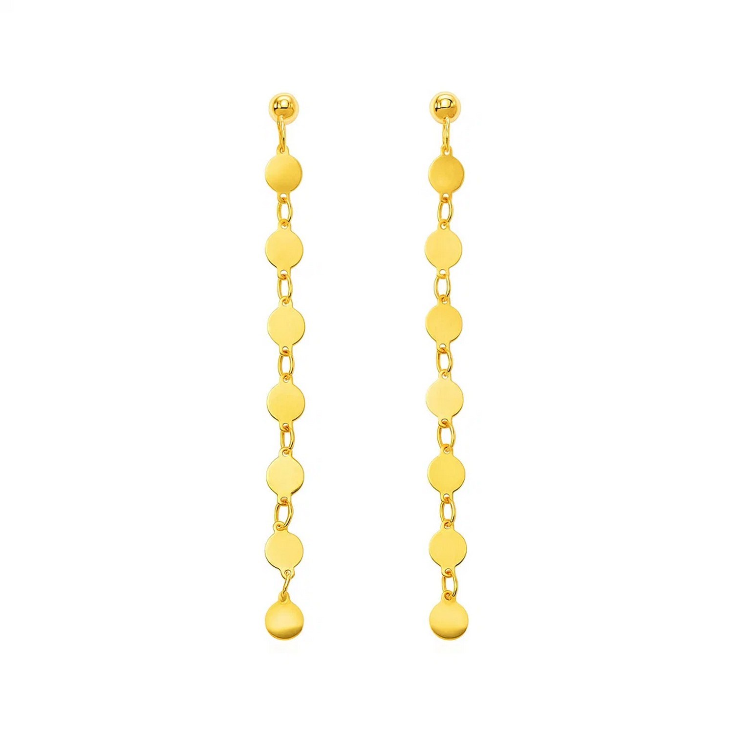 14k Yellow Gold Post Dangle Earrings with Polished Circles