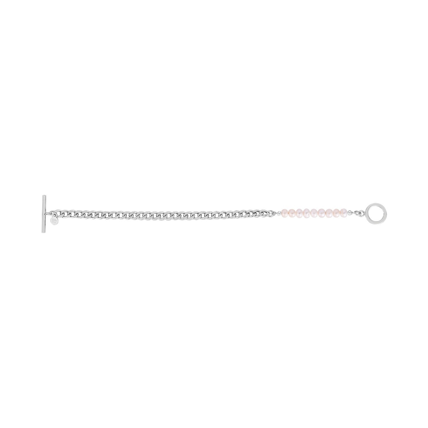 Sterling Silver Rhodium Plated Pearl Pearl Curb Toggle Bracelet (4.50 mm) - Image 2