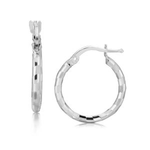Sterling Silver Rhodium Plated Diamond Cut Small Hoop Earrings (2x15mm)