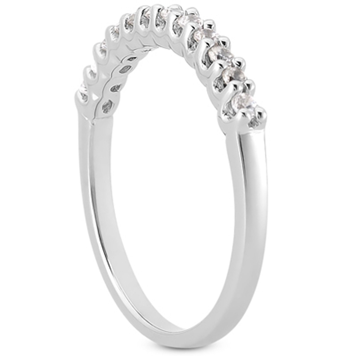 14k White Gold Fancy U Setting Shared Prong Diamond Wedding Ring Band - Image 2