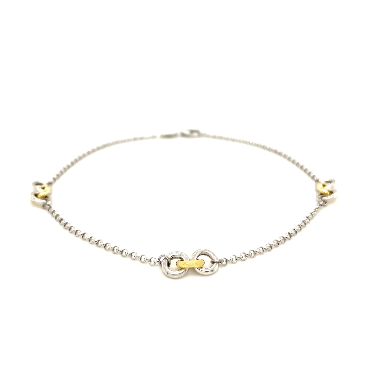 14k Yellow Gold and Sterling Silver Triple Ring Stationed Anklet - Image 2