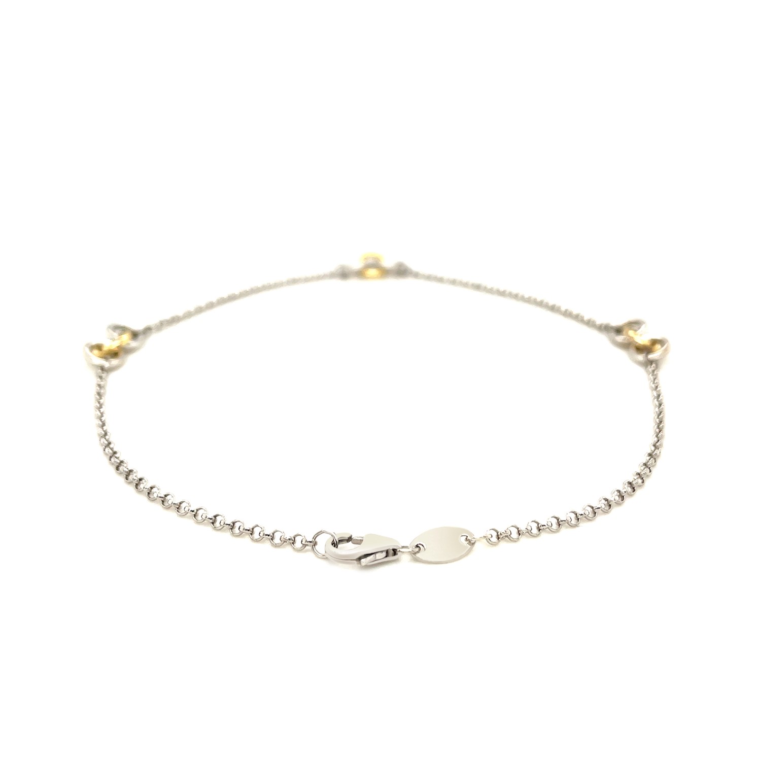 14k Yellow Gold and Sterling Silver Triple Ring Stationed Anklet - Image 3