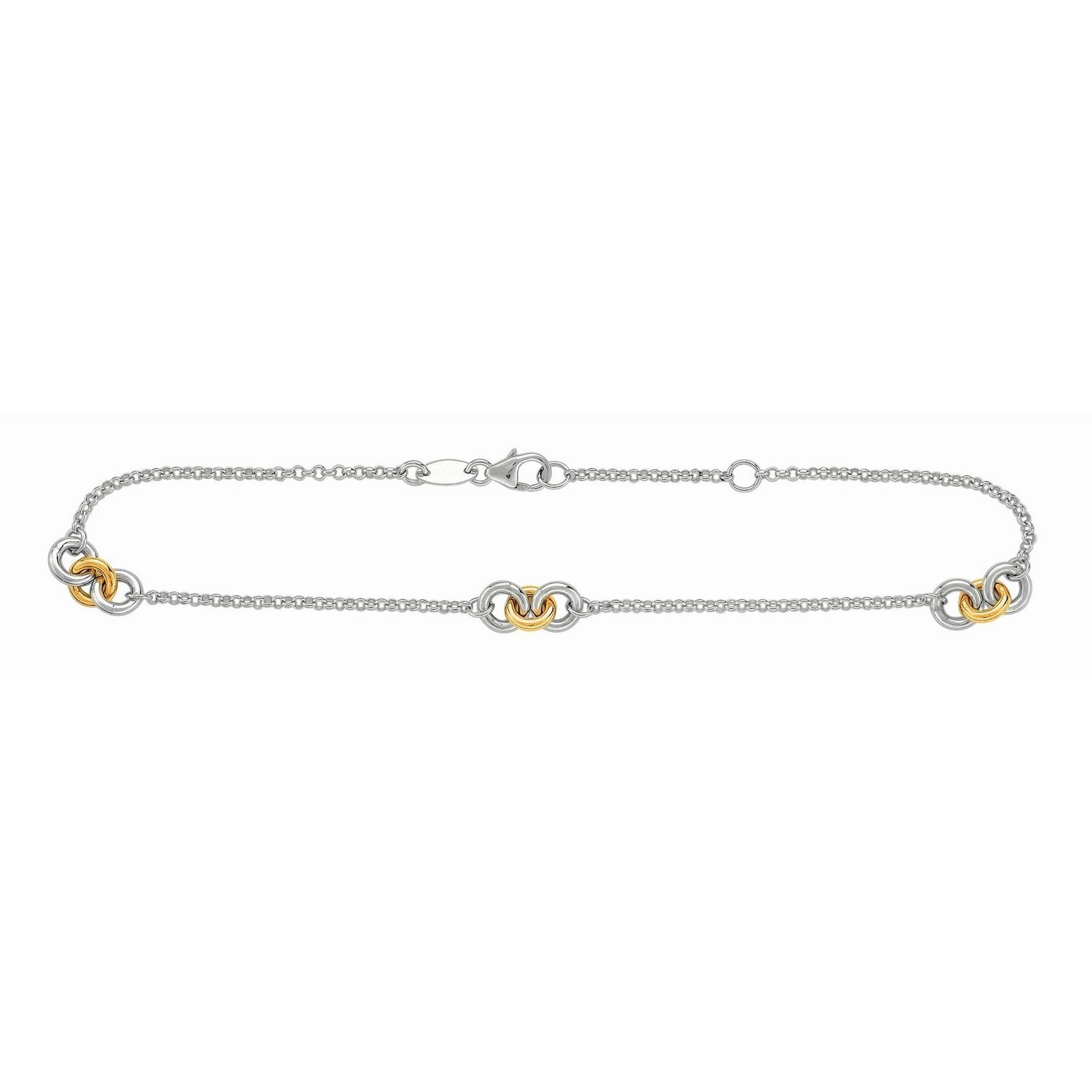 14k Yellow Gold and Sterling Silver Triple Ring Stationed Anklet - Image 4