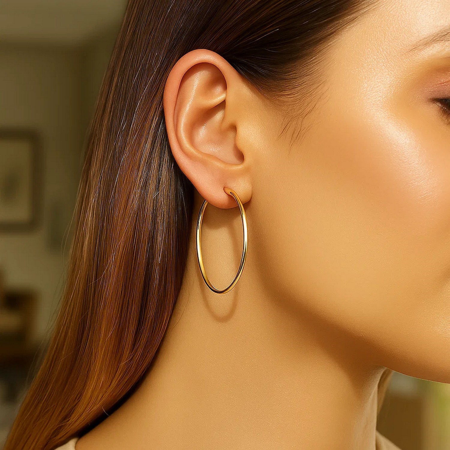 14k Yellow Gold Polished Hoop Earrings (2x40mm) - Image 2