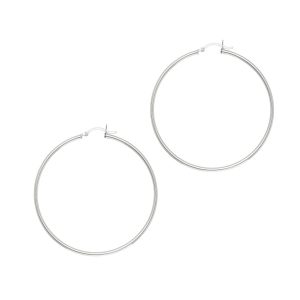 Rhodium Plated Hoop Earrings in Sterling Silver (2x50mm)
