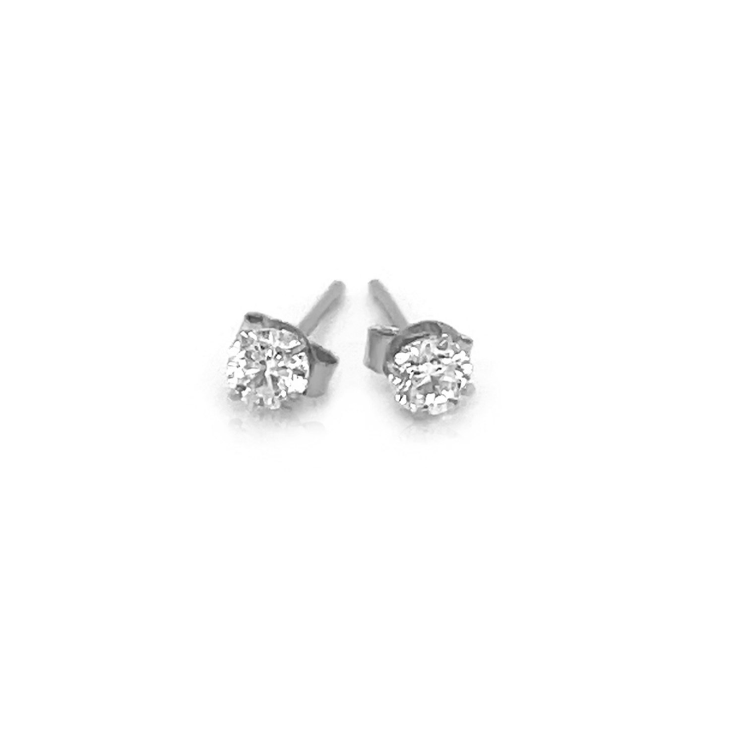 Sterling Silver Faceted White Cubic Zirconia Stud Earrings(3mm) - Image 2