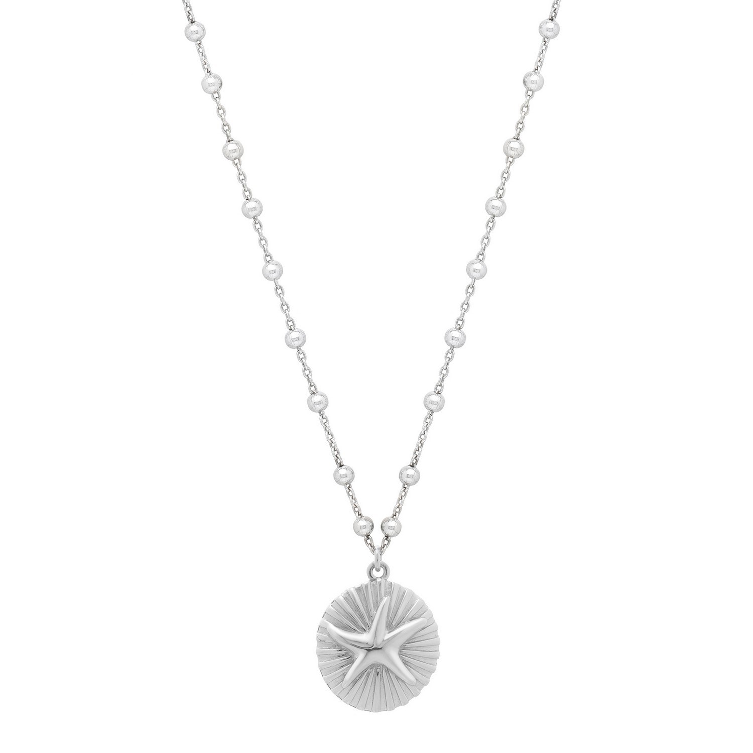 Sterling Silver Rhodium Plated Starfish Medallion Necklace