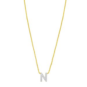 14K Yellow Gold Mini Diamond N Initial Pendant Necklace