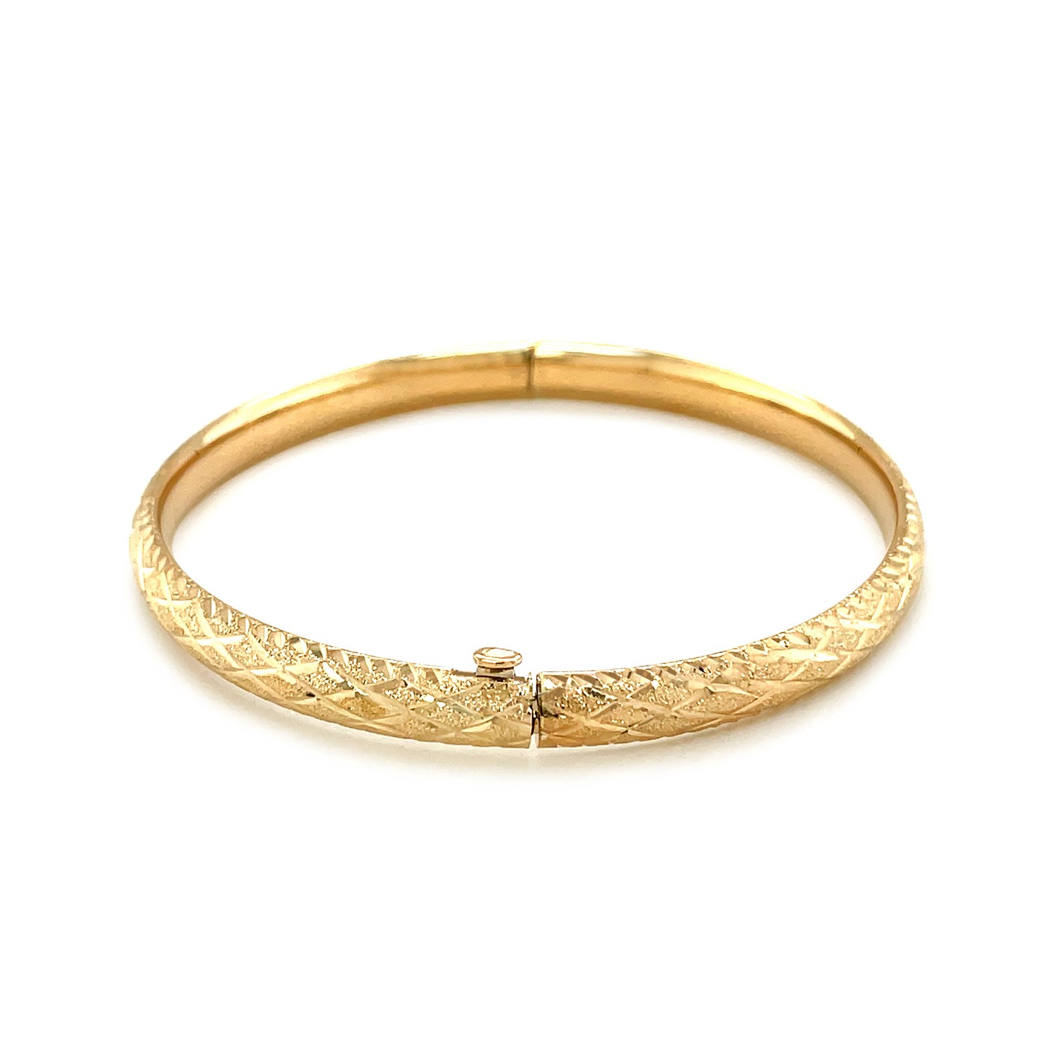 14k Yellow Gold Diamond Cut Design Dome Motif Childrens Bangle (5.50 mm) - Image 2