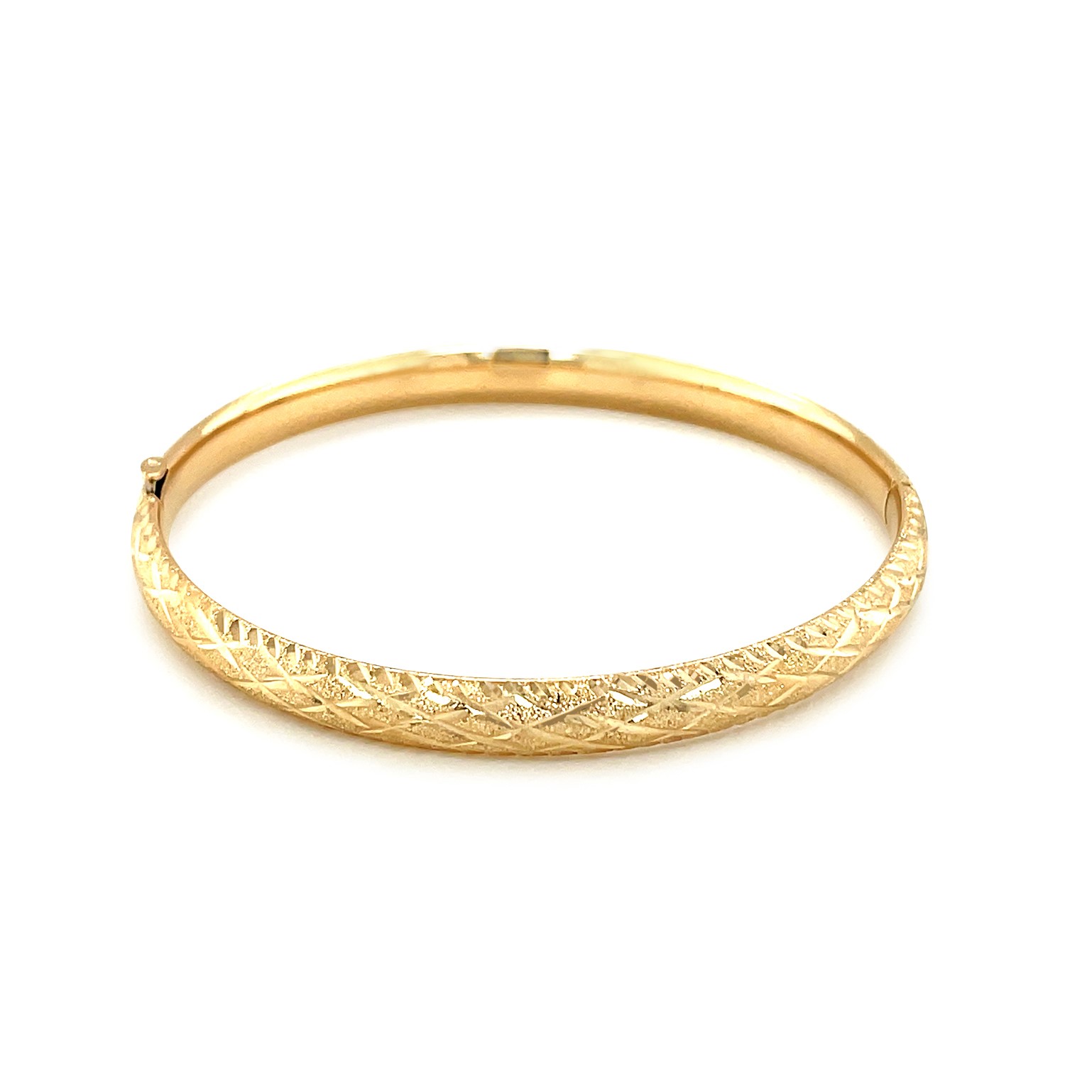 14k Yellow Gold Diamond Cut Design Dome Motif Childrens Bangle (5.50 mm) - Image 3