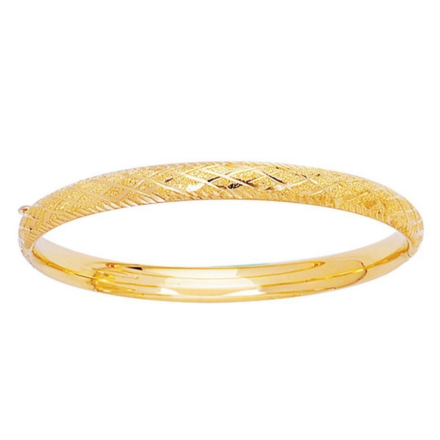 14k Yellow Gold Diamond Cut Design Dome Motif Childrens Bangle (5.50 mm) - Image 4