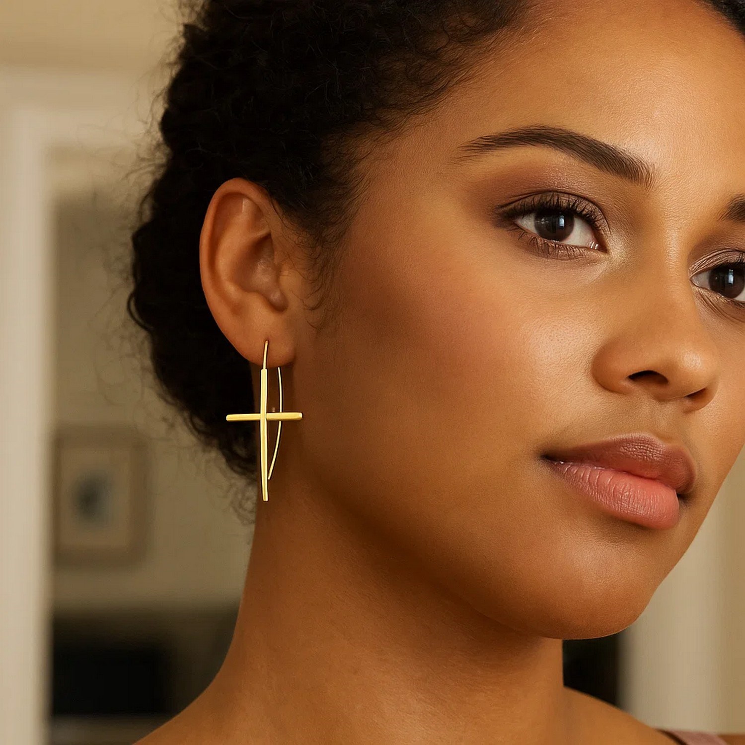 14K Yellow Gold Cross Thread Drop Earrings - Image 4