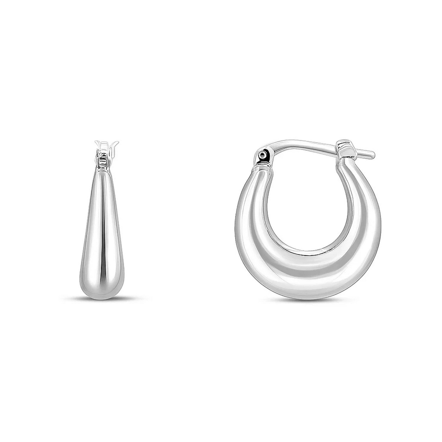 Sterling Silver Puffed Graduated Hoop Earrings - Image 2