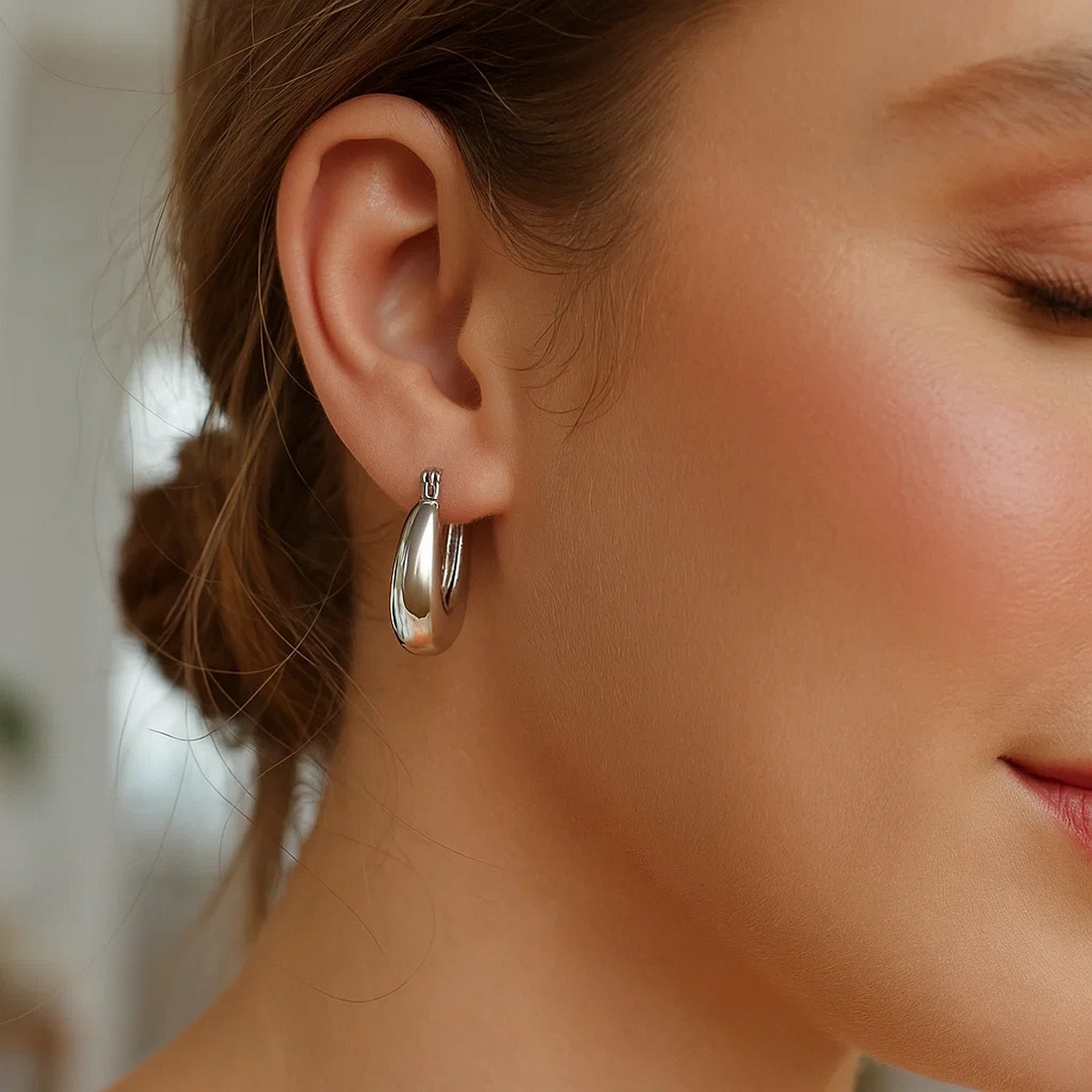 Sterling Silver Puffed Graduated Hoop Earrings - Image 3