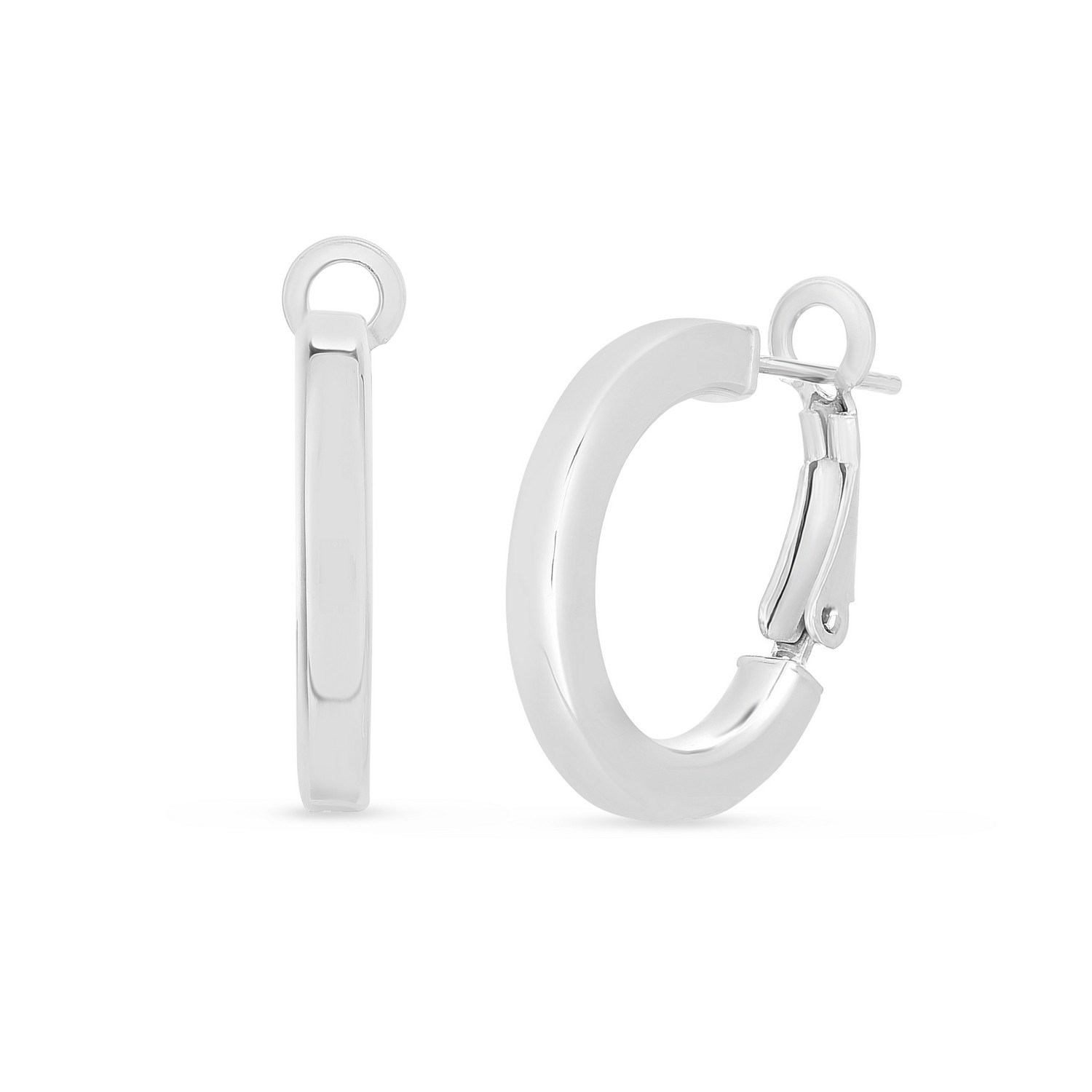 Sterling Silver Flat Wide Hoop Earrings - Image 2