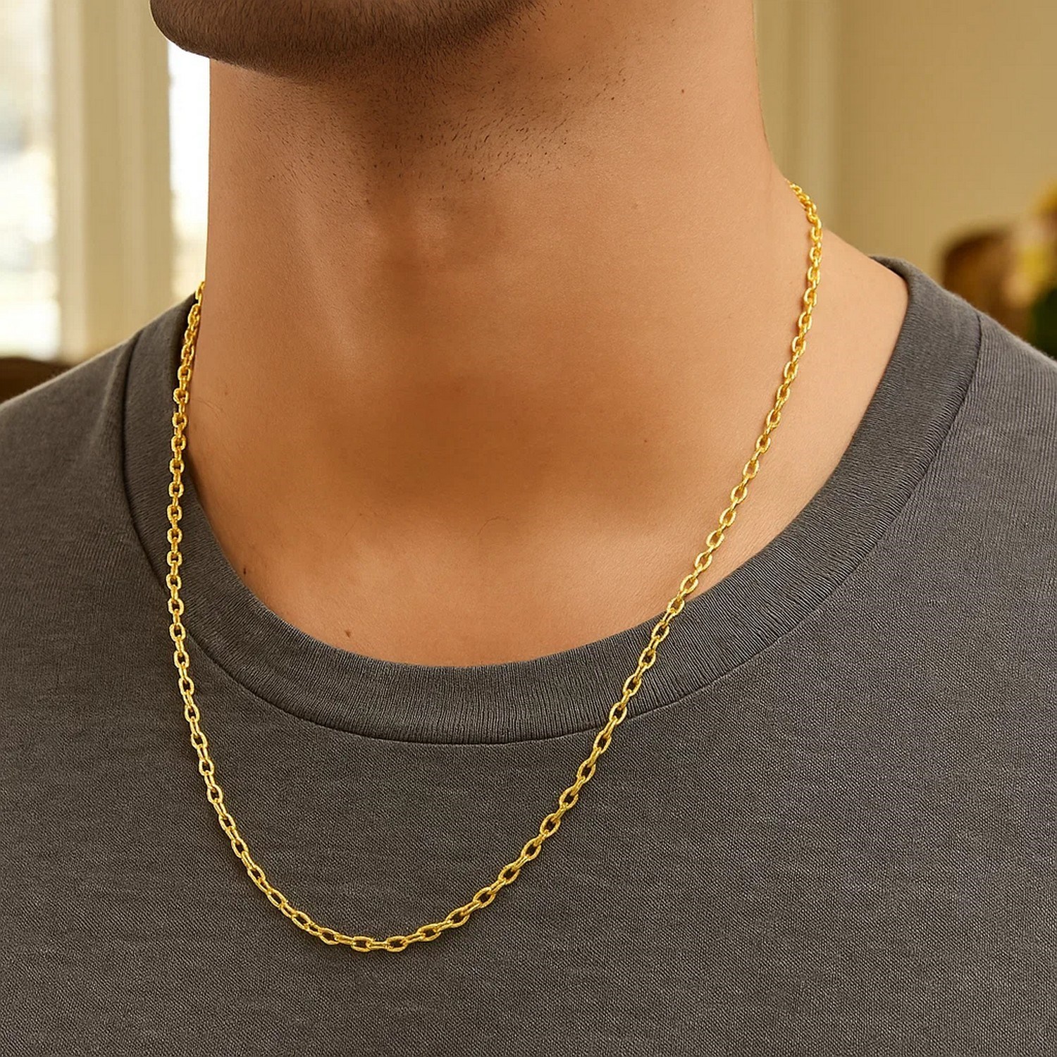 14k Yellow Gold Pendant Chain with Textured Links (2.50 mm) - Image 8
