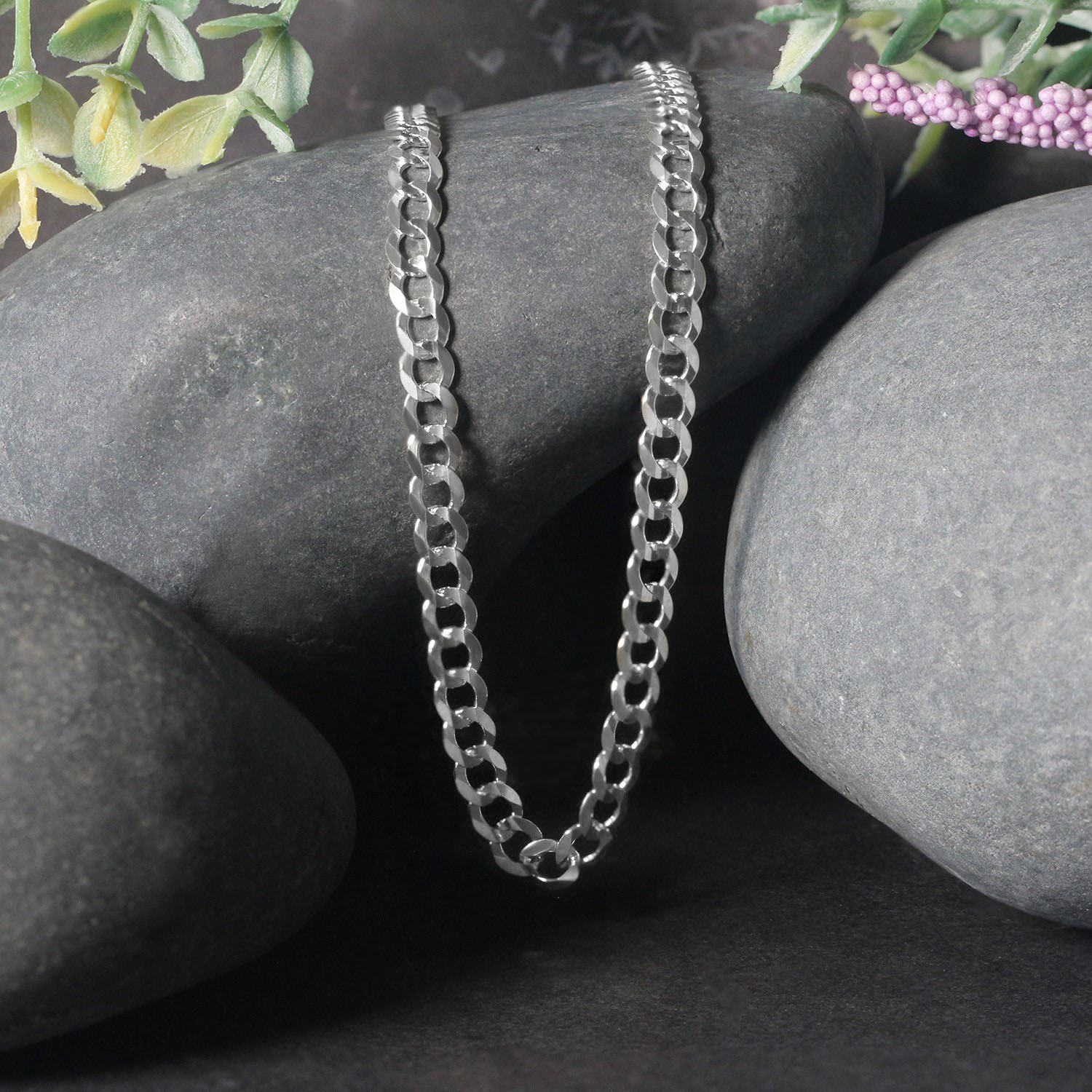 Rhodium Plated Sterling Silver Curb Style Chain (4.70 mm) - Image 4